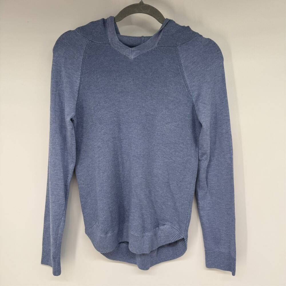 NWT Evolution by Cyrus Sweater Women S Blue Waffle Knit Spofford Hooded